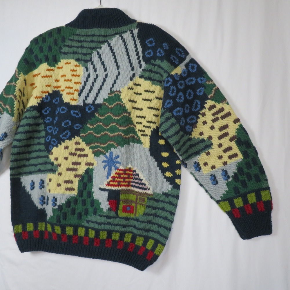 Roberta‎ Frost Hand Knitted 100% Wool Sweater Colorful Art to Wear Medium - Picture 10 of 13